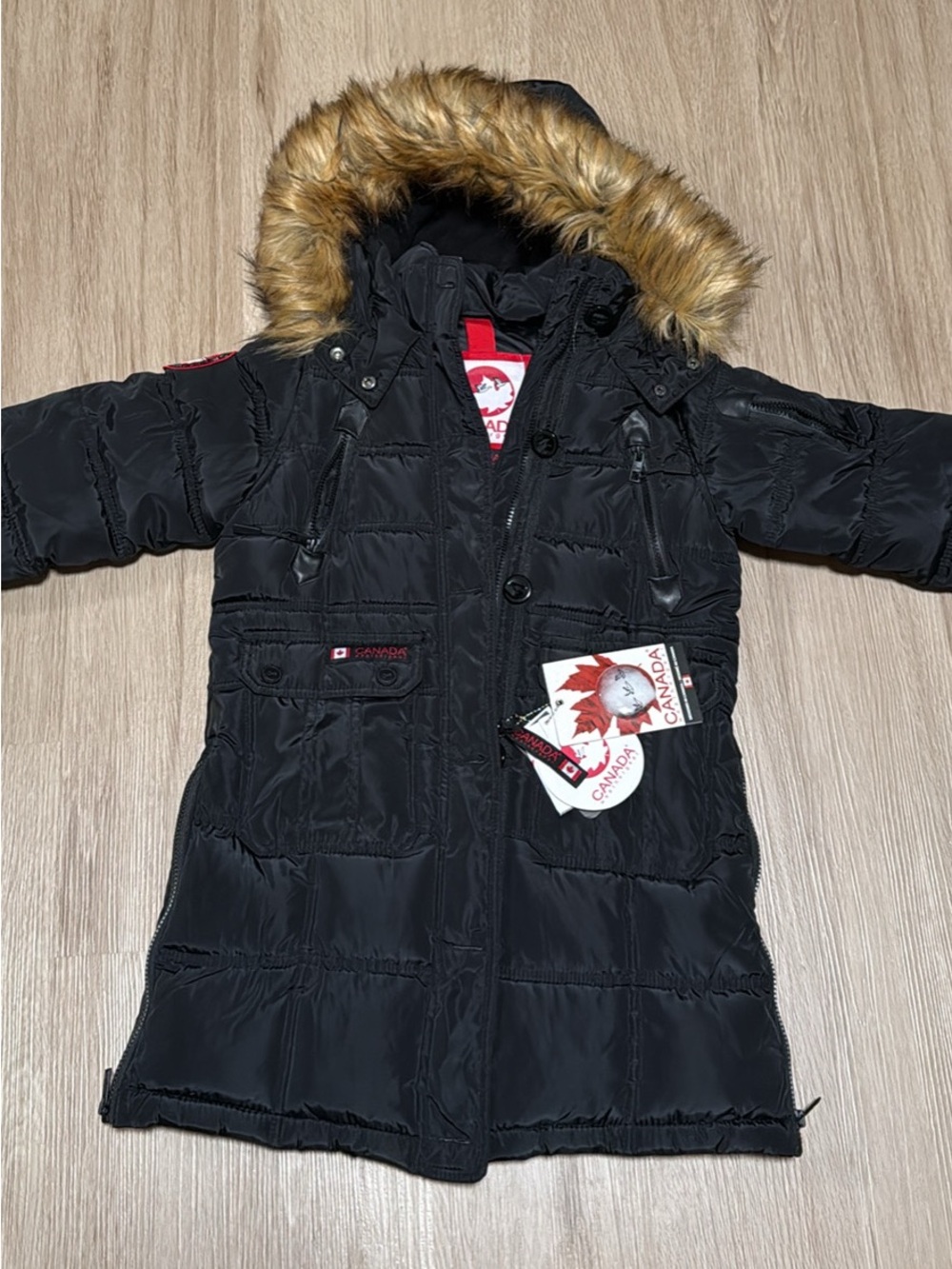 Canada Weathergear Long Black Winter Parka with Faux Fur Trim